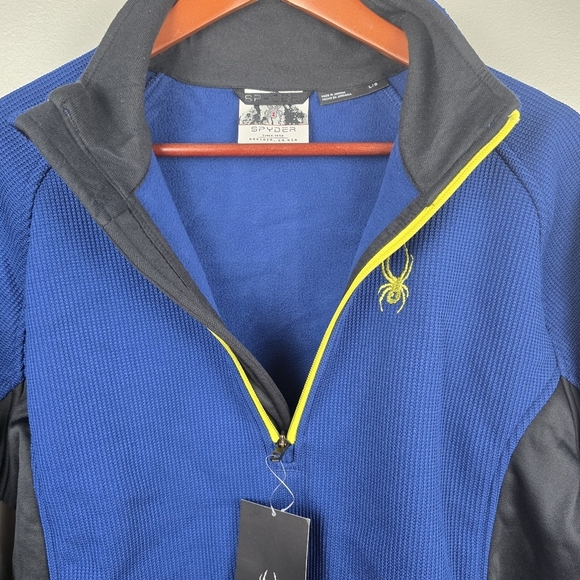 SPYDER Quarter Zip Fleece Lined Pullover Waffle Sweater Blue Black Mens Size L - Picture 11 of 14